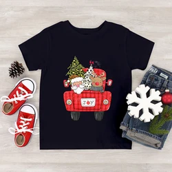 Christmas Kids Cartoon T-Shirt Funny Santa Claus and Elk Print Crew Neck Tops Tees Boys Girls Xmas Party Fashion Festival Tshirt