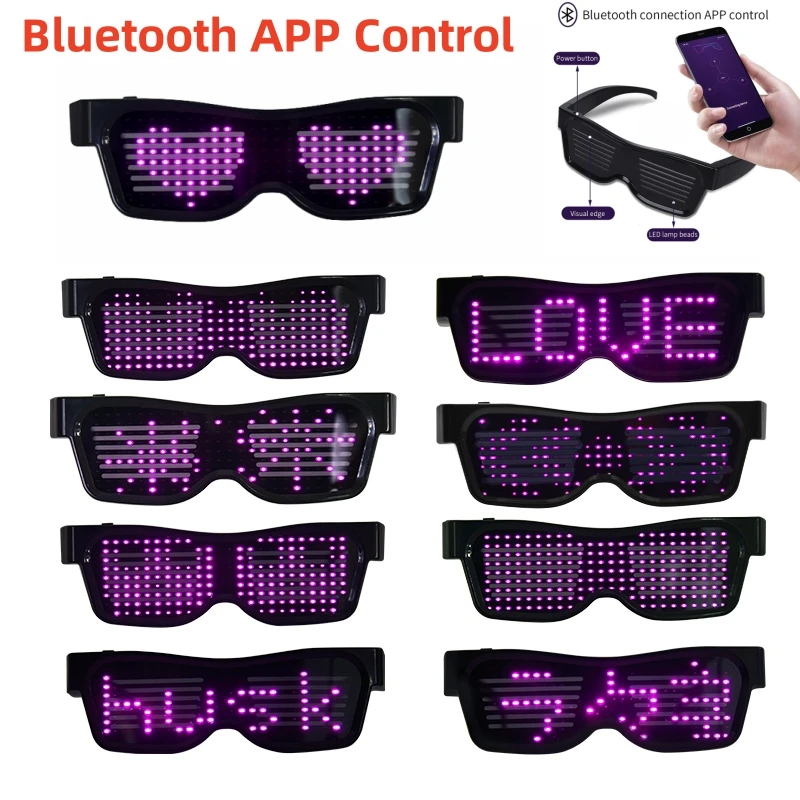 App Control Led Party Glasses Multilingual USB Charge Led Flashing Luminous Eyewear Christmas Concert Party Holiday Sunglasses