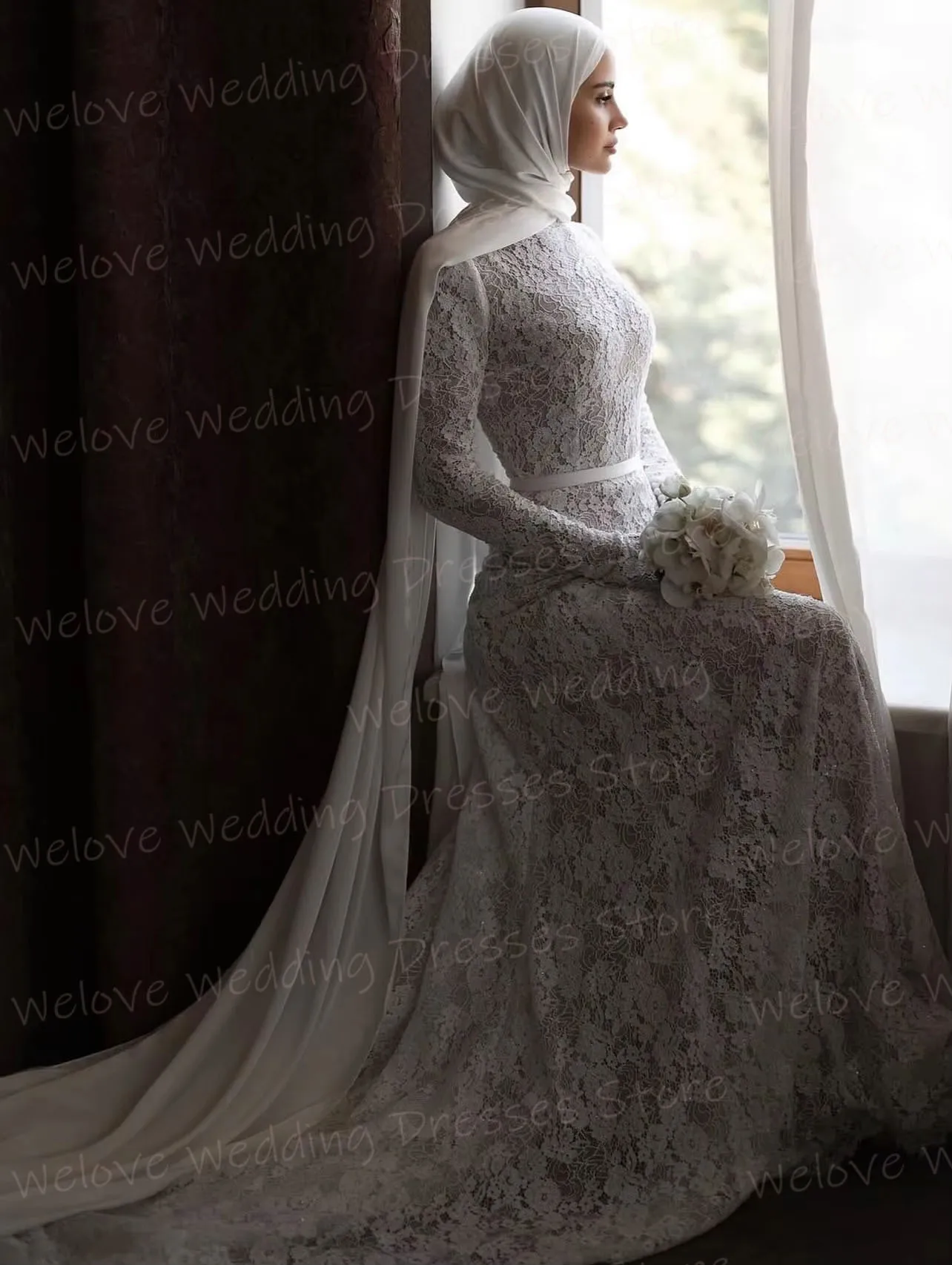 فساتين زفاف نسائية رائعة ورائعة بأكمام طويلة من الدانتيل رداء De Mariée فساتين العروس المخصصة فيستدو دي نوفيا #4