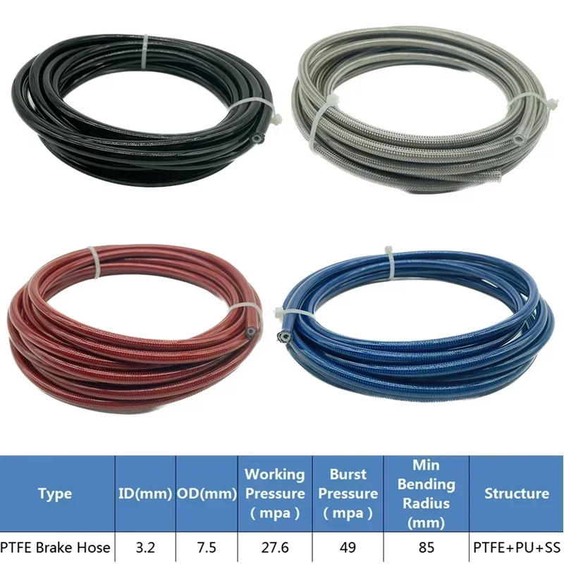 AN3 1M~10M Motorcycle Braided PVC Stainless Steel PTFE Brake Pipe Line Hose Brake Line Gas Oil Fuel Tube Pipe Racing Brake Hose