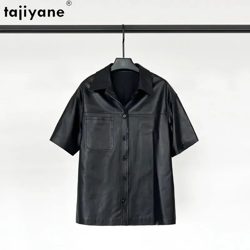 Tajiyane Real Leather Jacket for Women Single-breasted Genuine Sheepskin Leather Jackets Women Half Sleeve Leather Coat Tops