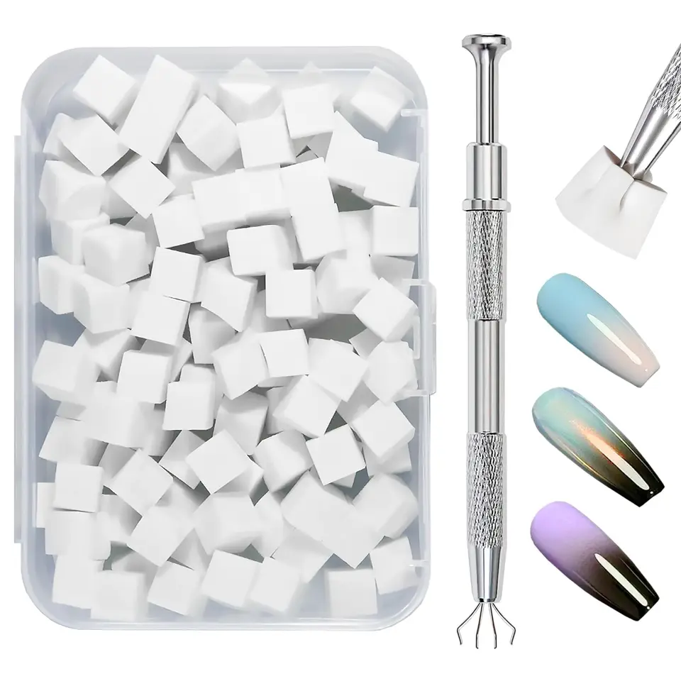 LINMANDA Esponjas para uñas para arte ombre Esponja de uñas con agarre metálico Pinceles de uñas Almacenamiento y caja para diseño de uñas Manicura DIY