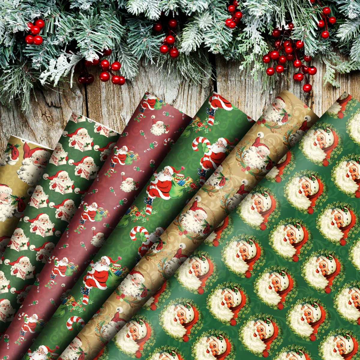 6 Stück Vintage Weihnachtsgeschenkpapier – Weihnachtsmann-Schneemann-Design, dekoratives Diy-Bastelpapier für Weihnachten, Geburtstag, Party-Dekoration