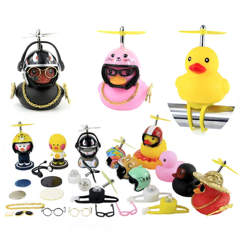 Car Bike Decoration Duck DIY Assemble Parts Yellow Black Propeller Duck Accessories Black White Base Strap Glasses Gold Chain