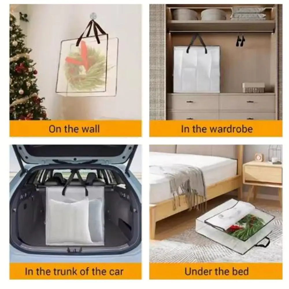 Large Capacity Christmas Wreath Storage Bag Waterproof Reusable Ornament Storage Bag Dustproof with Handle and Zipper
