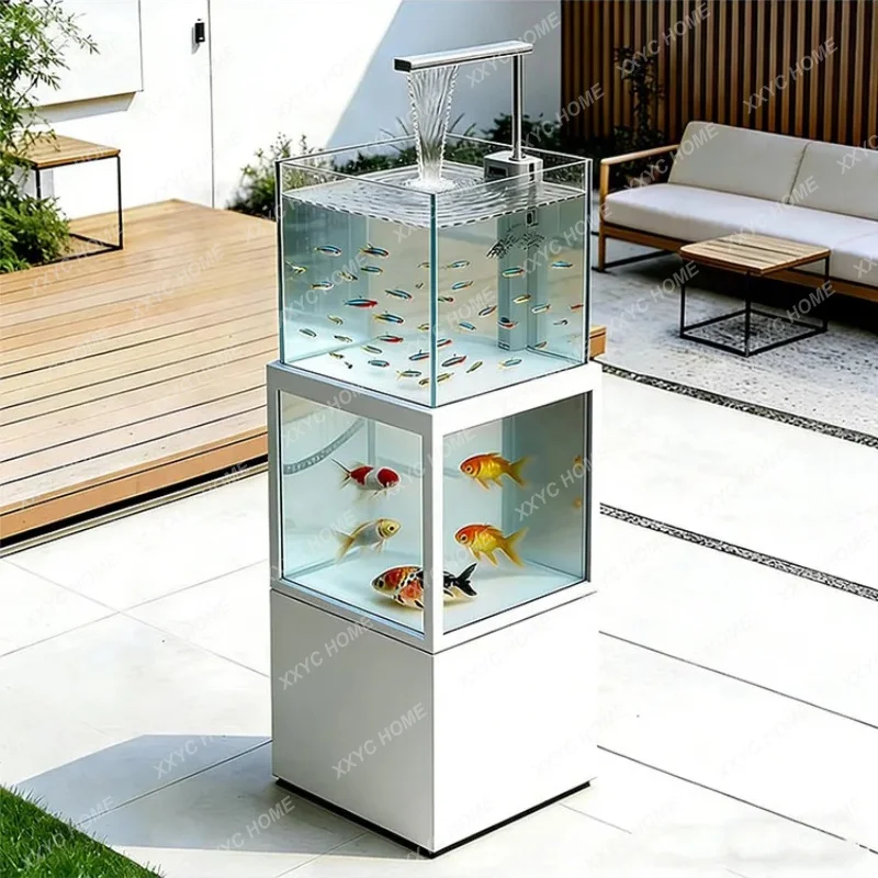 XXStainless steel fish pond flower box metal flowing water ornament outdoor terrace courtyard water feature waterfall