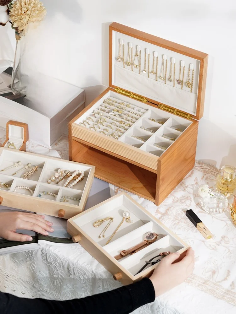 Elegant Wooden Jewelry Box for Wedding Necklace Ring Storage Organizer High End Vintage Style Home Storage Solutions