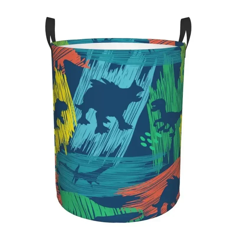Cartoon Dinosaurussen Ronde Wasmand Grote Capaciteit Doek Wasmand Oxford Speelgoed Organizer voor Thuis Dorm Decor - afbeelding 2