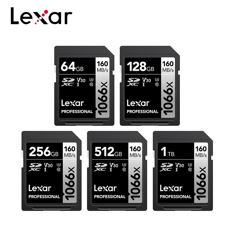 Lexar-tarjeta de memoria Flash SD, 64GB, 128GB, 256GB, 512GB, 1TB, 1066X, C10, U3, V30, MAX, lectura uo a 160 mb/s, 4K