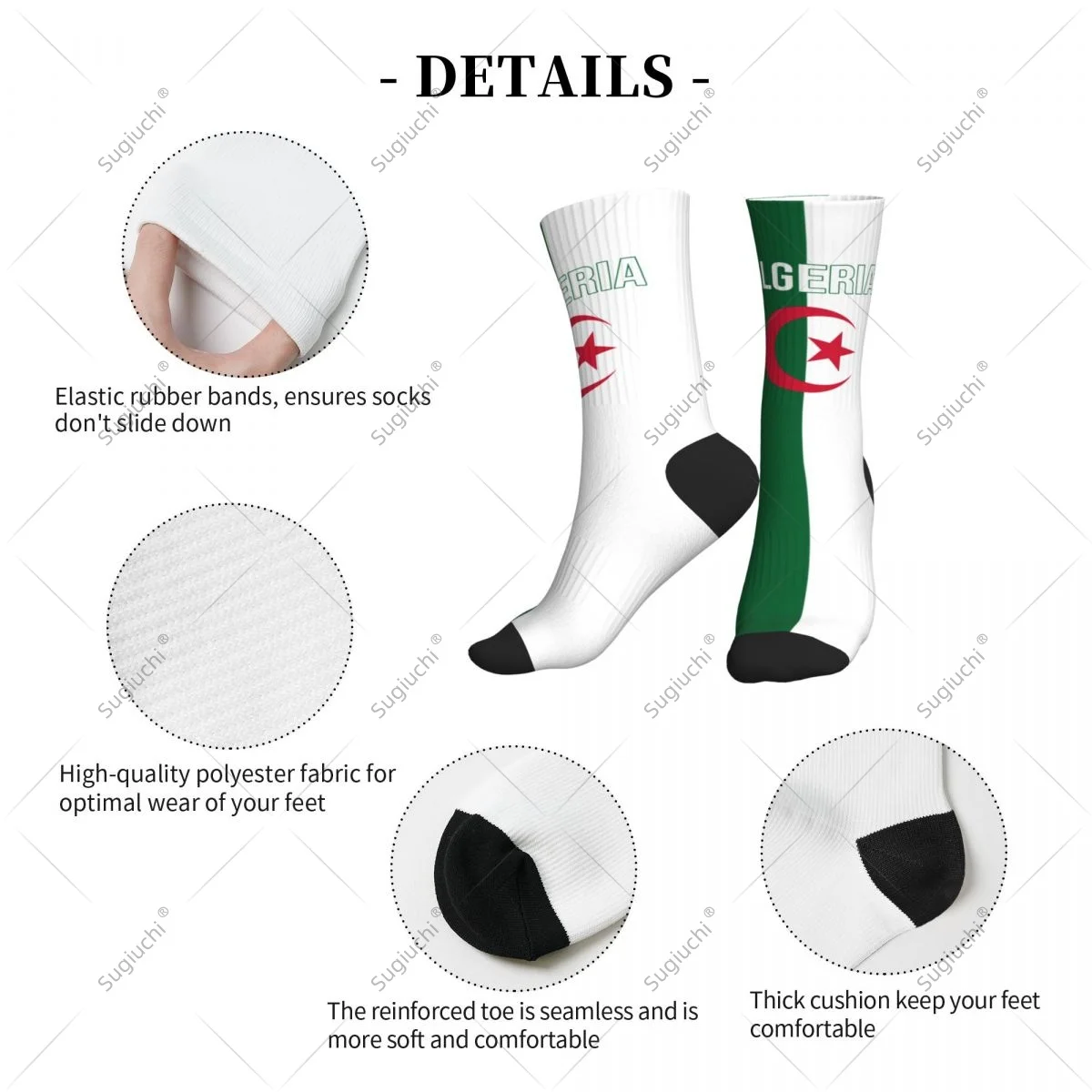 3D プリントアルジェリア国旗ポリエステルミッドカーフソックス男性女性用かわいい靴下ストリートスケートボードソックス
