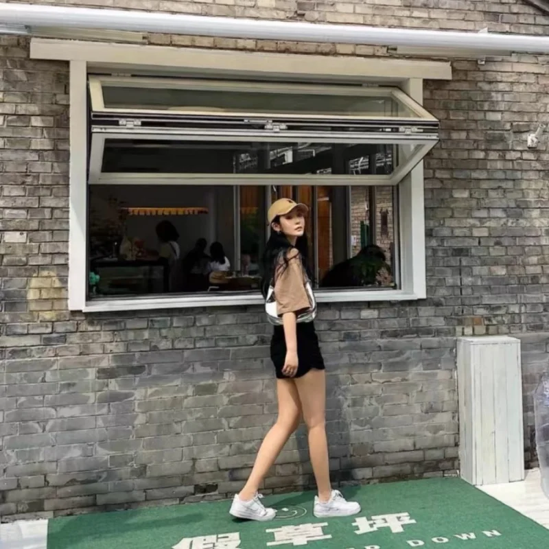 Custom Folding Aluminum Alloy Full-Open Window Milk Tea and Coffee Shops Kitchen Bar Counter Glass Sliding Window