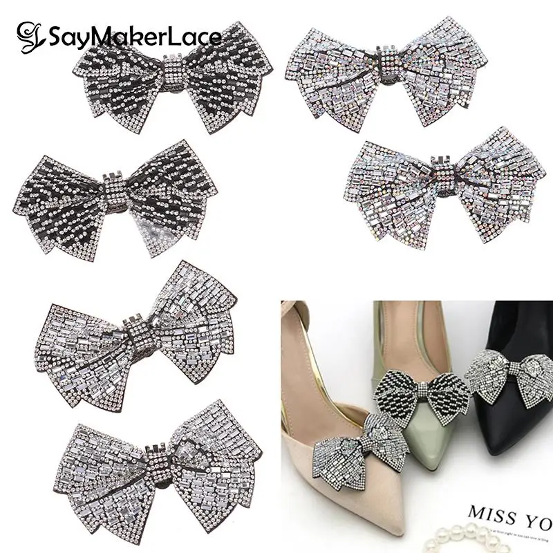 2Pcs Crystal Rhinestones Wedding Party Prom Bow Shoe Clips Buckles Decorations DIY Craft Accessories For Bride Women