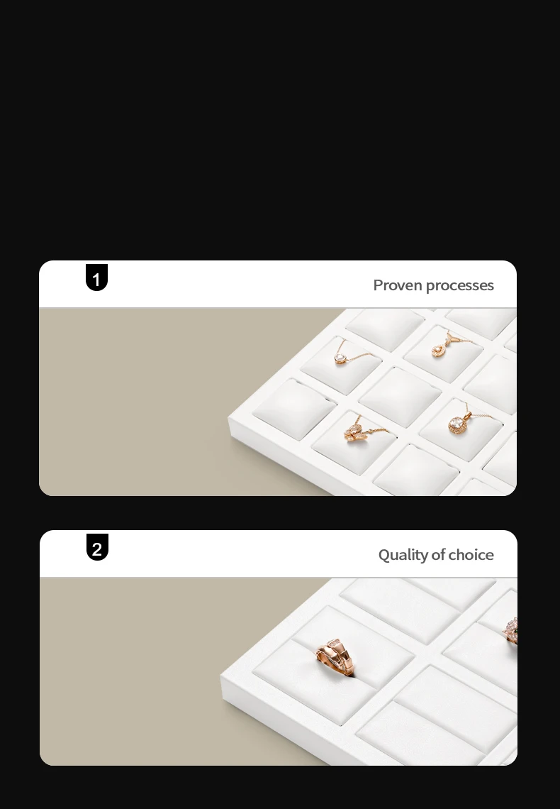 Oirlv Weißes Schmuck-Display-Tablett aus Leder für Ringe, Ohrringe, Halsketten, Armbänder, Großes Schmucktablett, Tisch-Organizer-Ständer – Detail 8