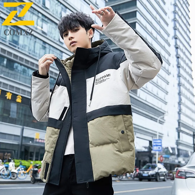 

COMXZ Men Down Jacket Korean Fashion 2025 Trendy Lightweight Warm Skiing Parker Coat Street Minimalist Windproof Winter Padding