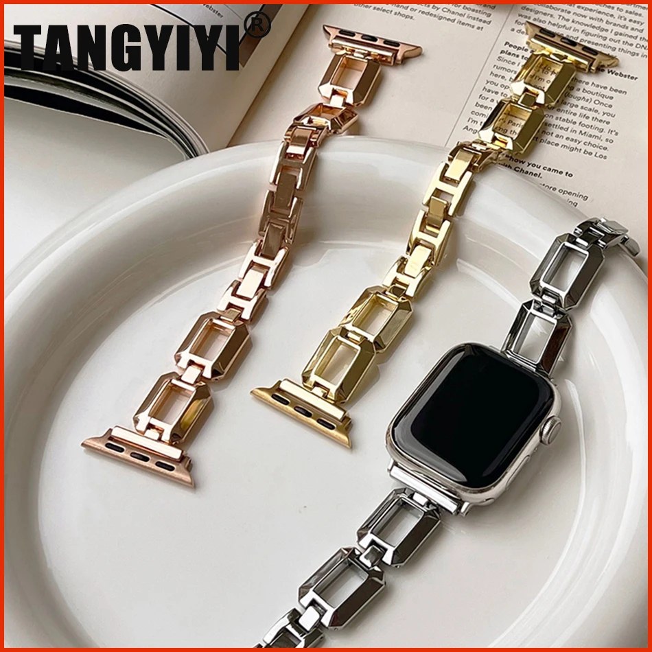 

Luxury Square Buckle Strap For Apple Watch Ultra 49mm iWatch Series 6 7 8 SE 4 5 38/40/41mm 42/44/45mm Metal Steel Band Bracelet