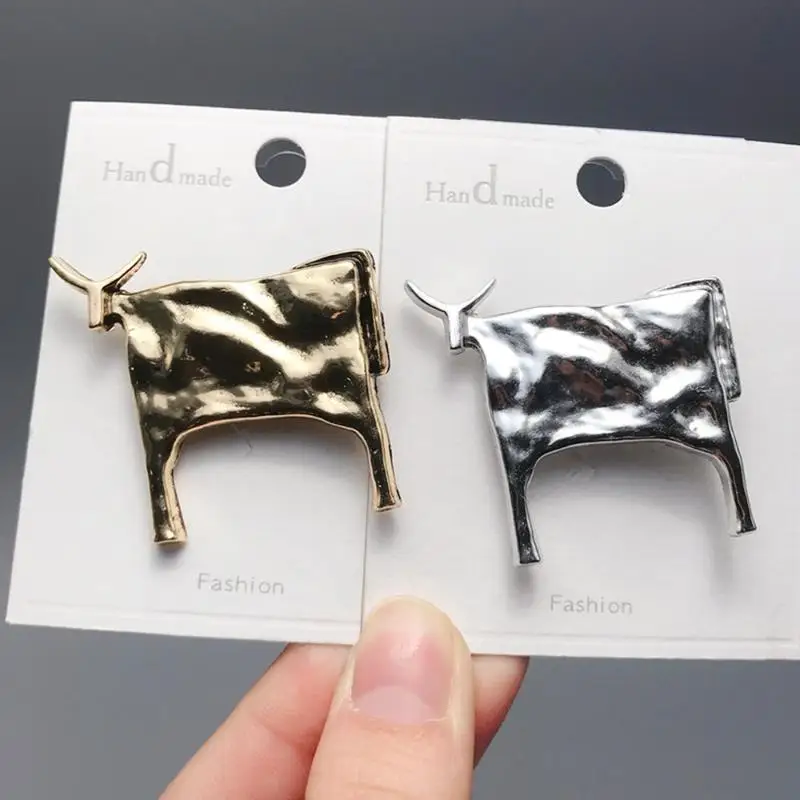 Handmade Cow Shaped Brooch Hammered Texture Gold Silver Two Colors Fit Daily Wear Office Outfits Party Use