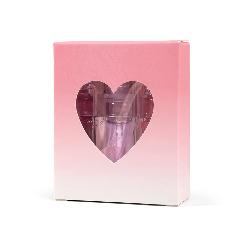 3pcs Lip Oil Kit Custom Logo Transparent Square Tube Pigment Long Lasting Color Change Makeup Private Label Heart-shaped Box