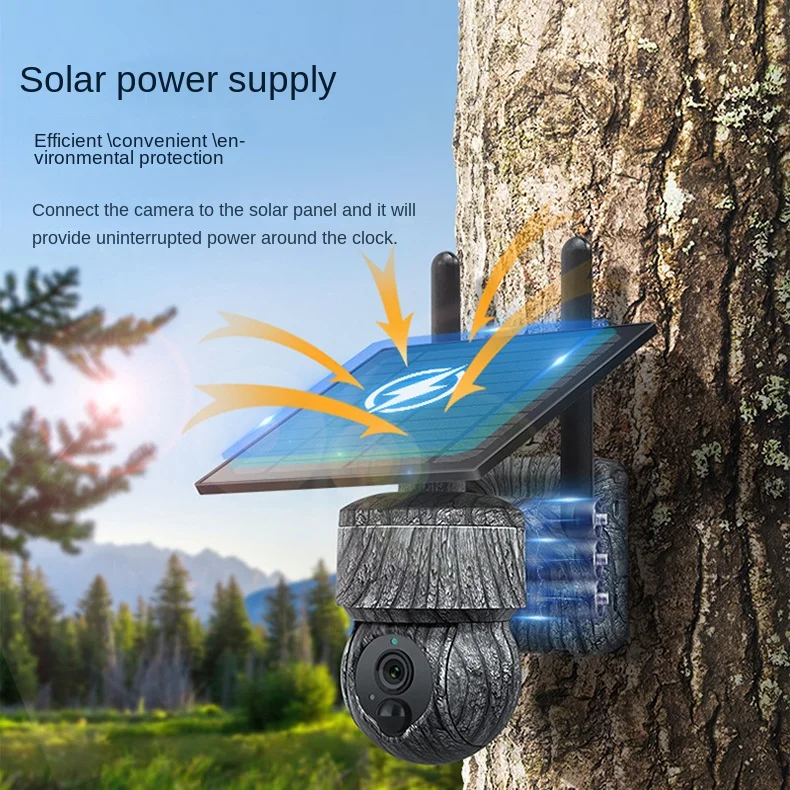 UBOX Solar Powered PTZ 4G HD Full Color Camouflage Network Camera Wide Angle CMOS Sensor & 1 Year Cloud Data Storage