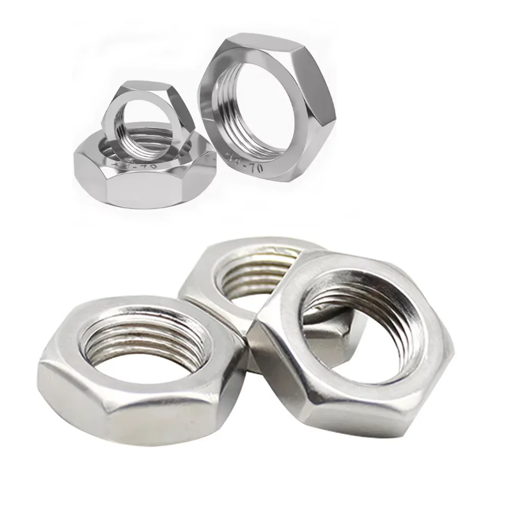 

GB6173 Hex Thin Nuts 1/4 5/16 3/8 7/16 1/2 to 3/4 UNF Thread SUS304 / SUS316 Stainless Steel Hex Ultra-thin Nut DIN439