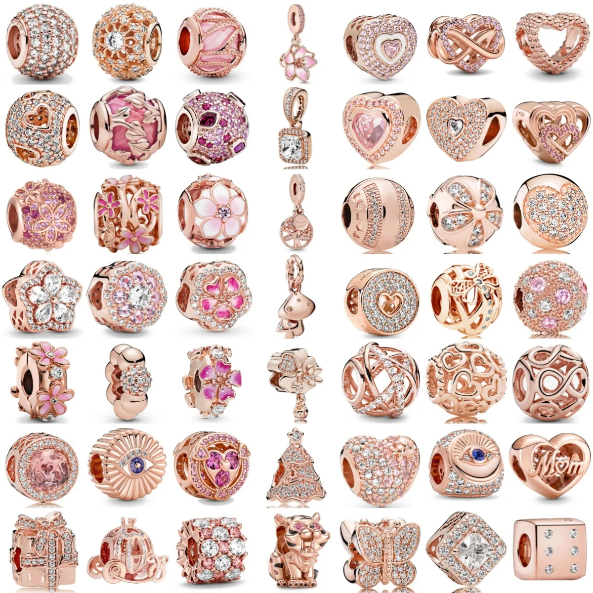 

New S925 Silver Rose Gold Hollow Flower Leaf Dice Gift Box DIY Charm Beads Fit for Bracelets Necklaces Women's Boutique Jewelry