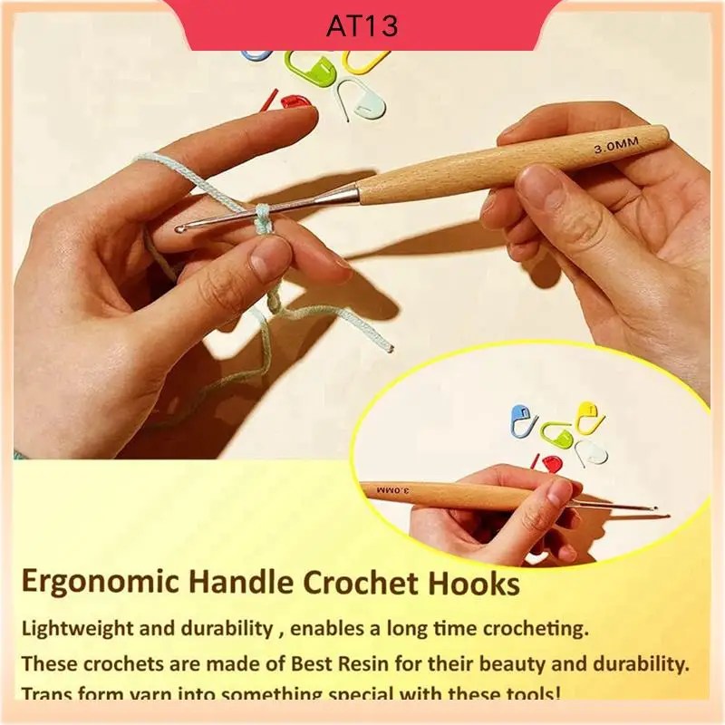 

AT13 80Pcs Wood Crochet Hooks 3.0Mm-6.5Mm, Ergonomic Handle Crochet Hooks Set
