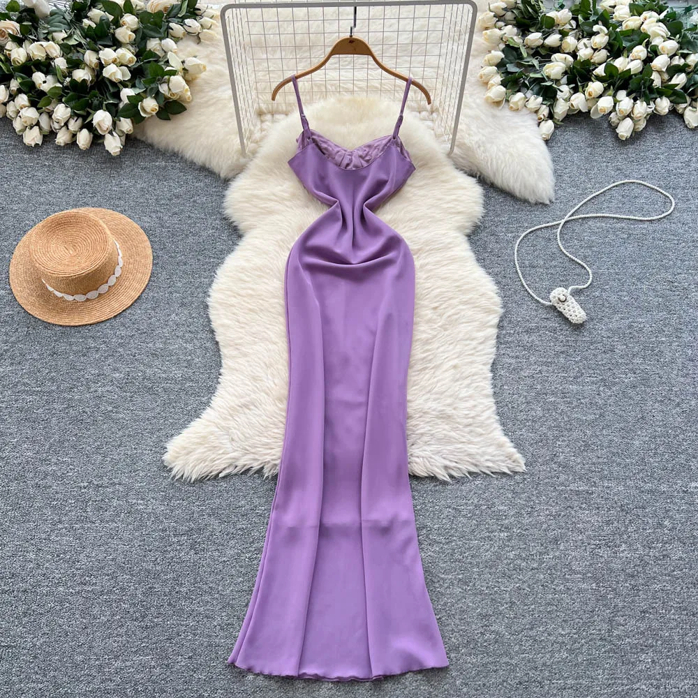 Clothland ผู้หญิงเซ็กซี่ Lilac ชุด Ruffles Bow Tie สปาเก็ตตี้สายรัดแขนกุด One Piece Midi Cami ชุด QE124