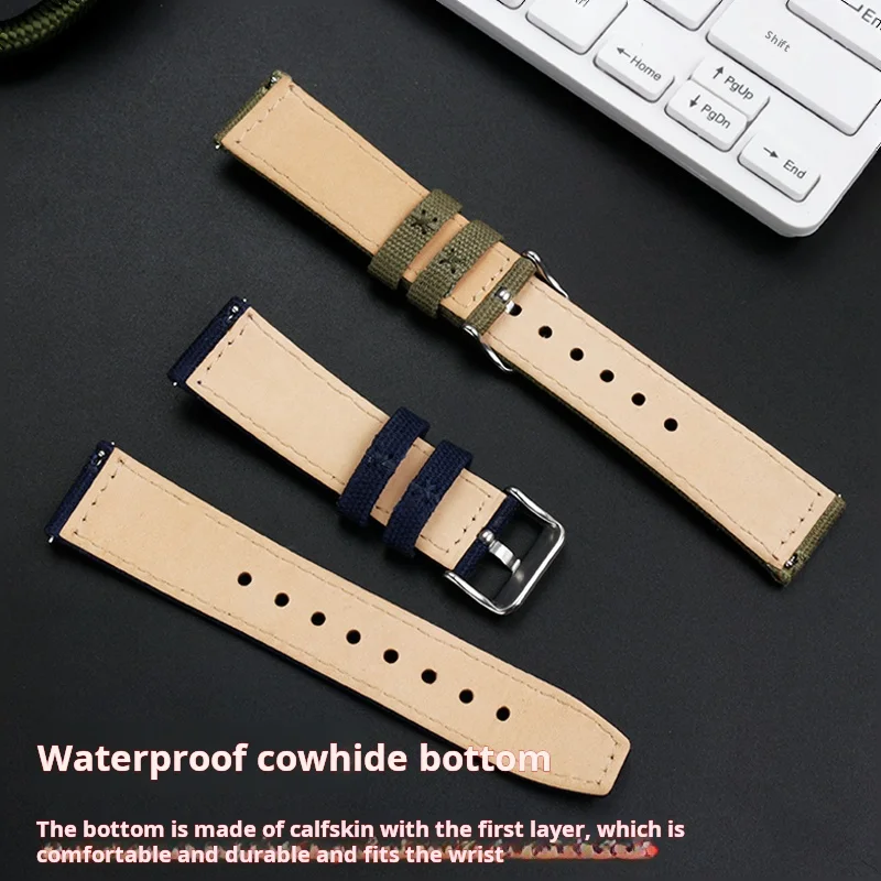 Ремешок для часов из быстросъемной ткани, дышащий матовый браслет для наручных часов с низом из воловьей кожи, спортивные мужские аксессуары для Гамильтона Citizen, 22 мм