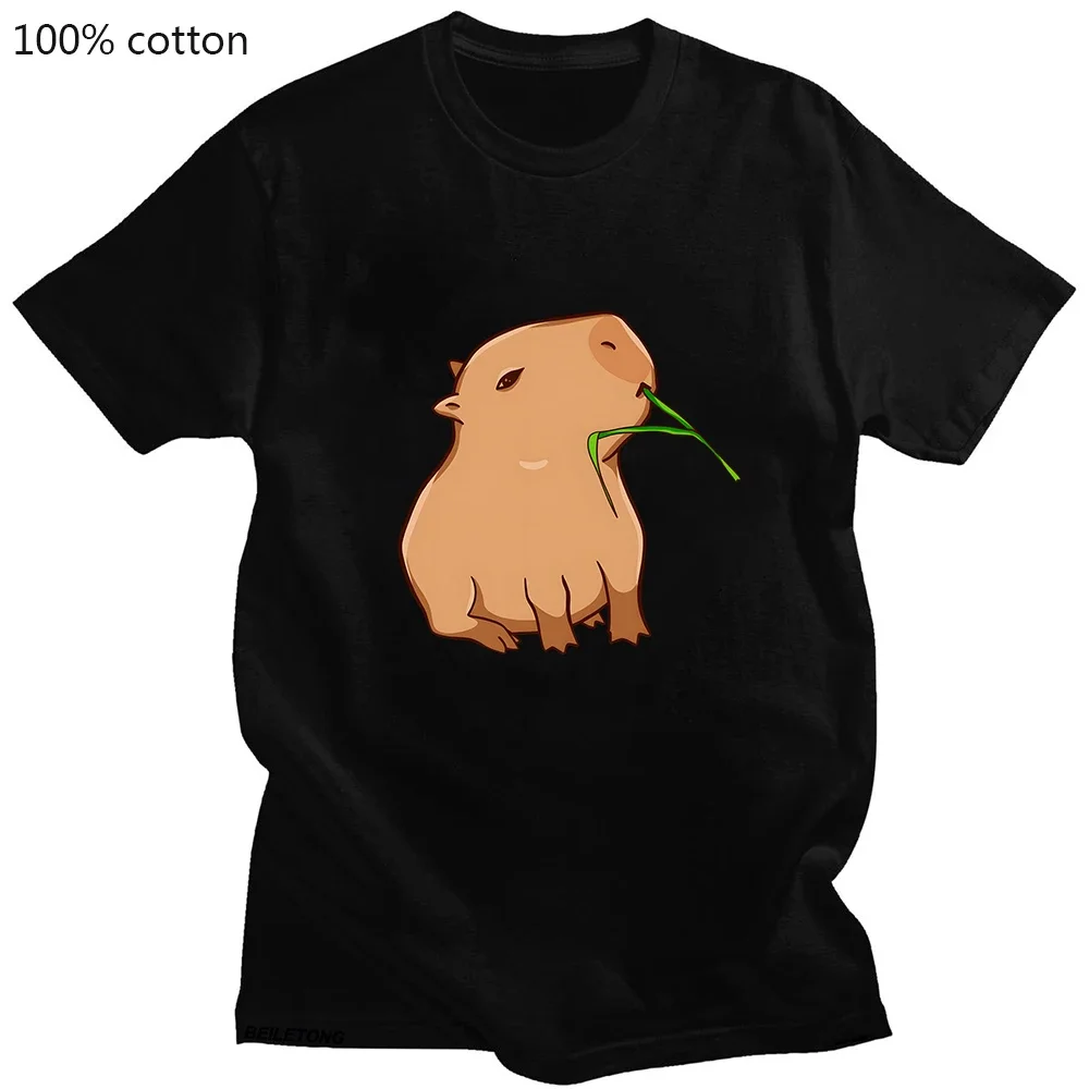 Capybara T-shirt Rodent Graphic Tees Women 100% Cotton Cartoon Tshirt Animal Popular Characters Printing High Street Kawaii/Cute