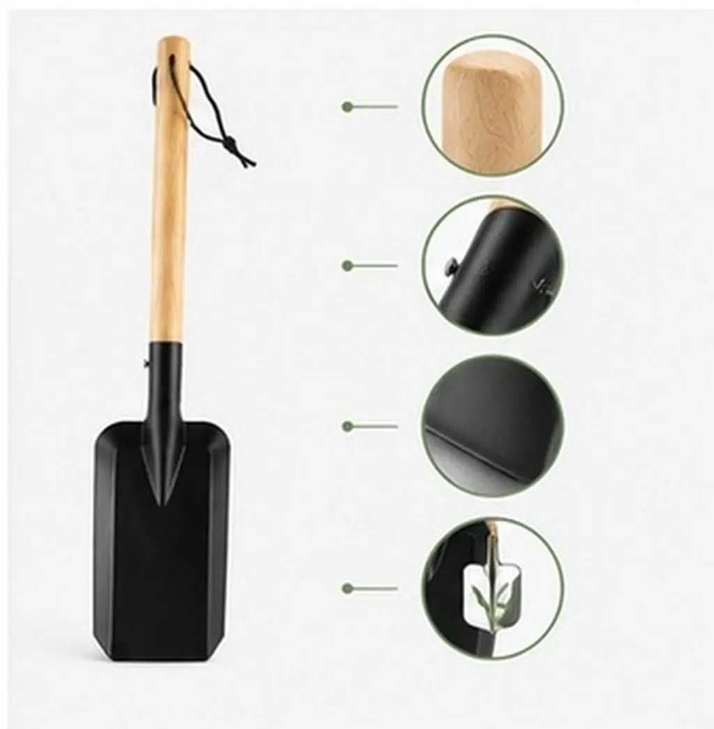 3Pcs Practical Small Iron Shovel Oak Handle Garden Soil Scoop Extra-Large Head Smooth Edges for Efficient Digging
