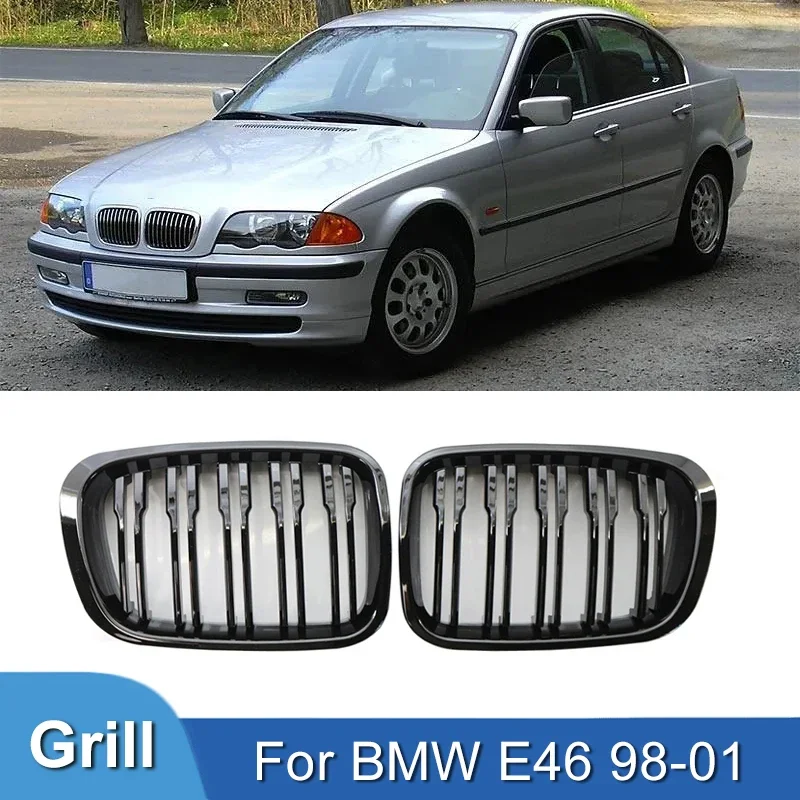 

Pulleco Car Front Bumper Kidney Grill Grille Gloss Black Racing Grills For BMW 3 Series E46 4-Door 4D 4DR 1998-2001 Styling