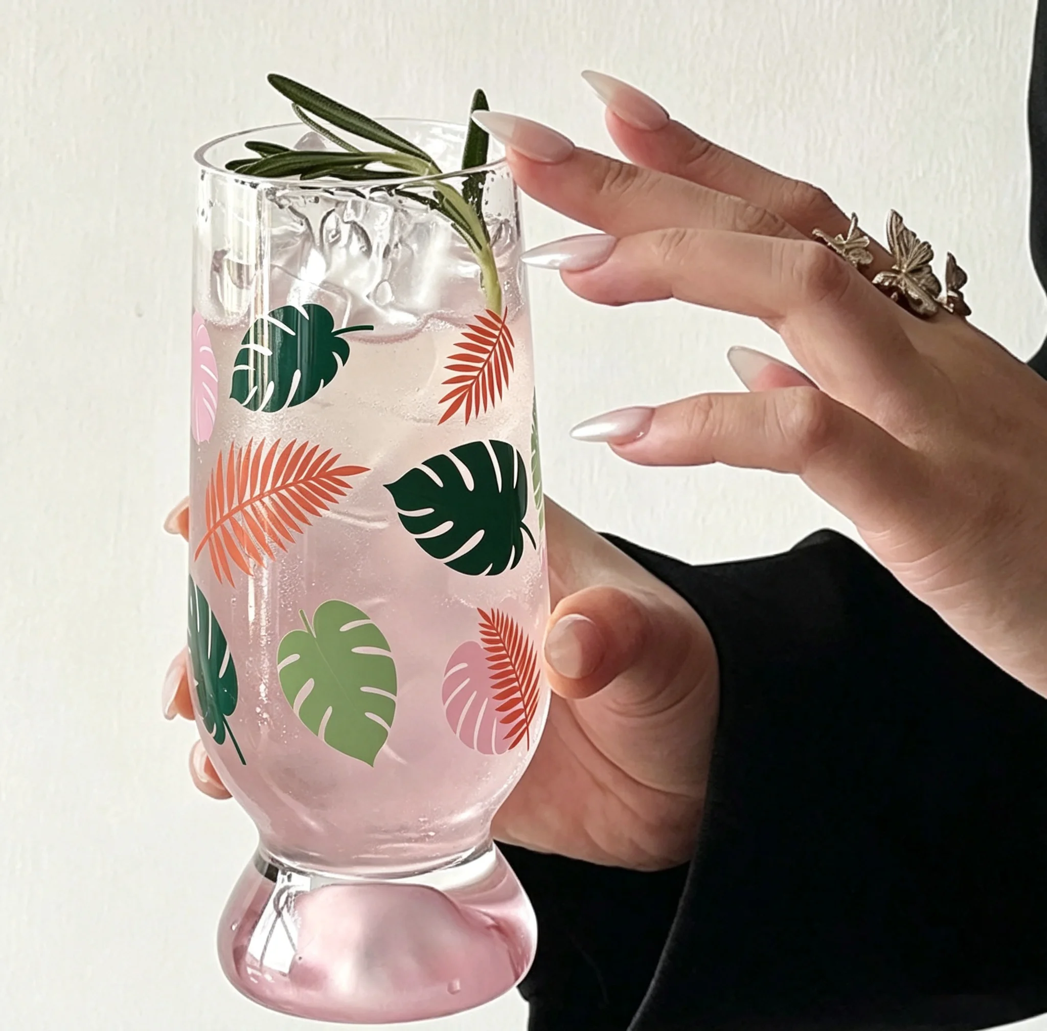 Tropical Palm Leaves UV DTF Cup Wraps For 16oz Glass Cups DIY Waterproof Rub On Transfer Stickers