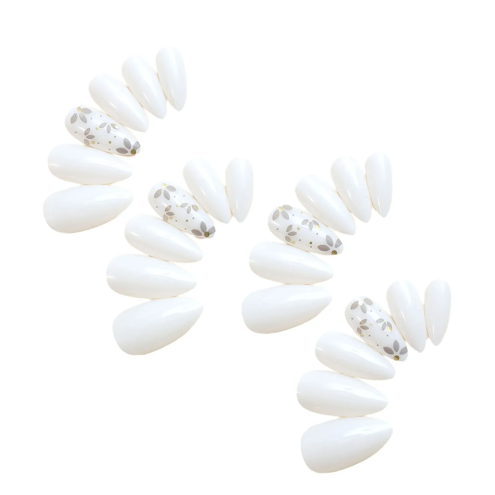 White Almond Press-on Nail Short White Nails Tips Daisy Full Cover Artificial Nail for Women and Girl Nail Salon at Home