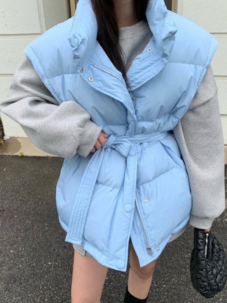 

Retro Stand Collar Short Sleeve Loose Women's Vest Jacket Sleeveless Shoulder Pad Outerwear Cotton Comfortable Slimming