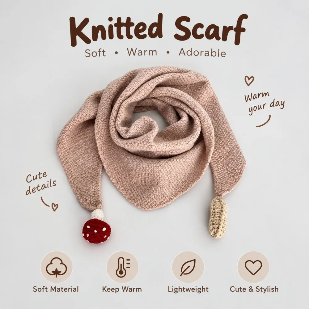 Cute Mushroom Peanut Baby Knitted Scarf Soft Cotton Thicken Triangle Scarf Anti-Cold Windproof Kids Neckerchief Toddlers