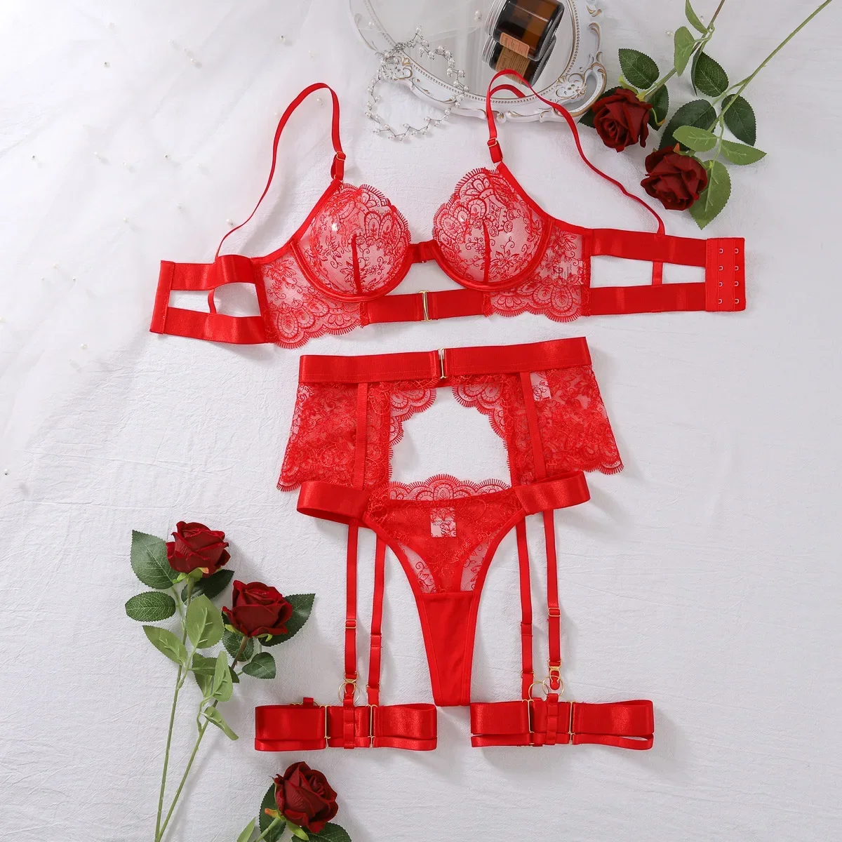 Ladies 2-piece Sexy Lingerie Set G-string Transparent Underwear Lolita Romantic Lingeries Set Sexy Bra Panties Sets Lingerie view 5