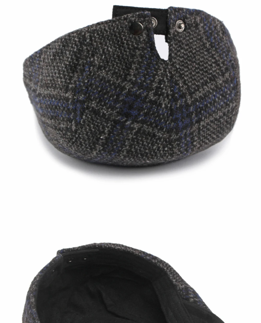 HT5159 Baskenmützen Warme Künstler-Malermütze aus Wolle für Damen und Herren, mit Fleece gefütterte Ivy-Flachmützen, 2026 Neue Herbst-Winter Karierte Baskenmütze – Detail 13