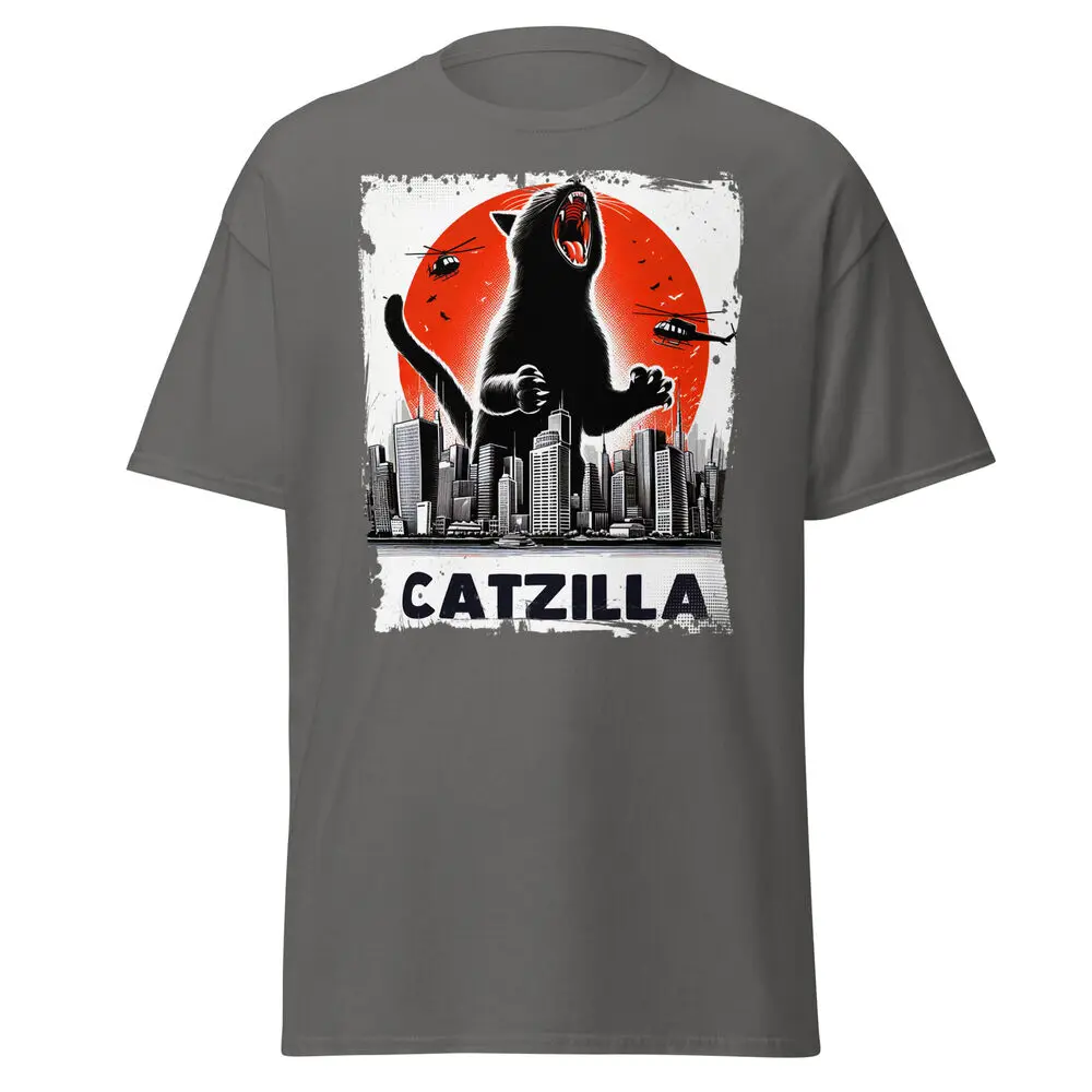 Catzilla Cat Kitten Funny Cotton T-Shirt Cat Mom Cat Dad Feline Lover Gift Tee