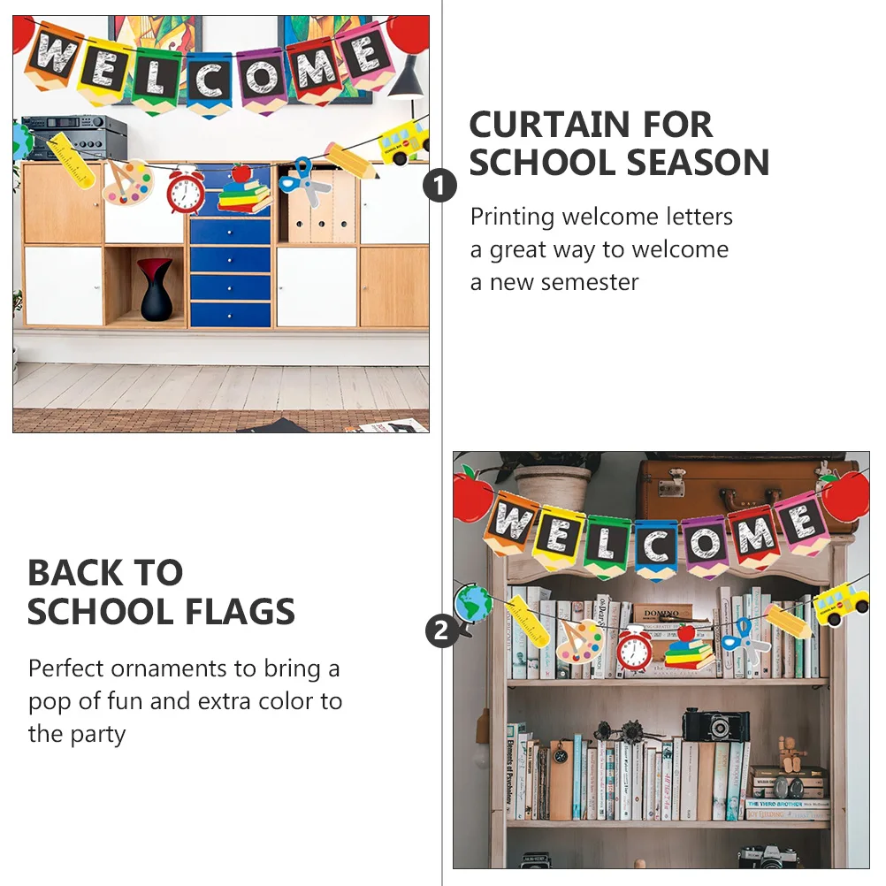 

2pcs Back To Door Curtains Party Decoration Banners Flags Welcome Hanging Decorations For Classroom Wall Tree Branches School