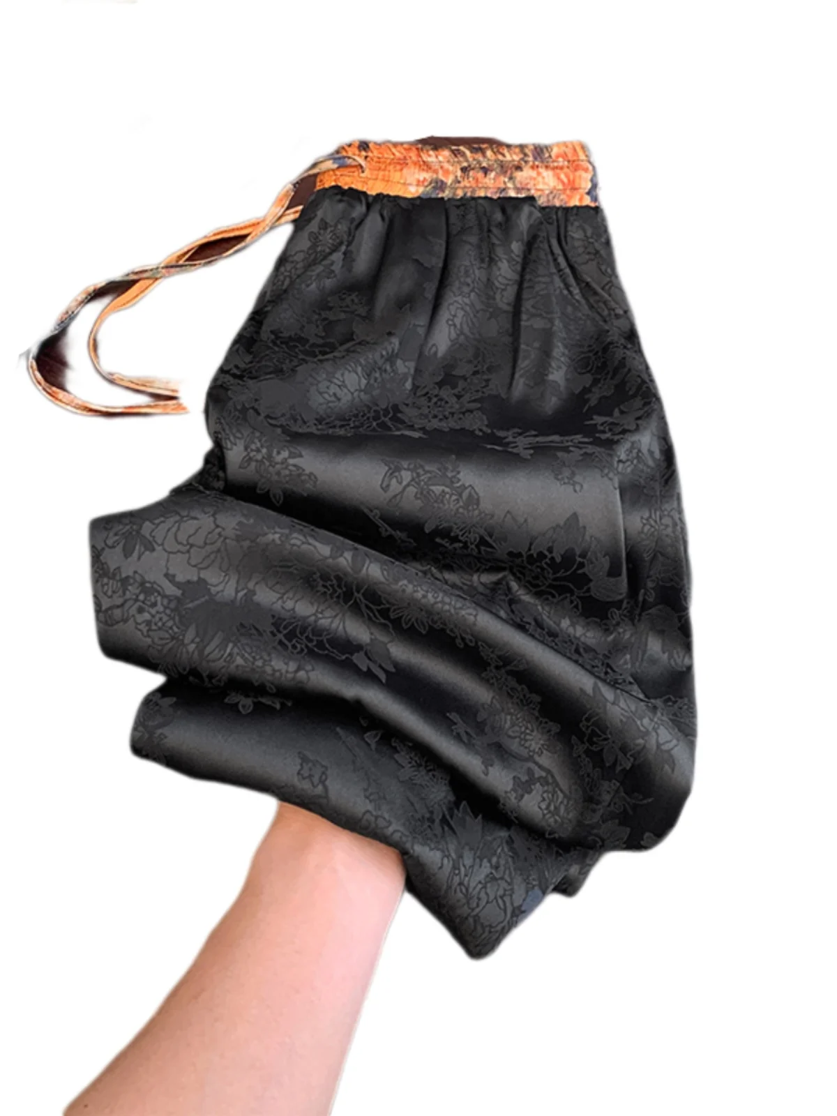 جديد الصينية Sle خفيفة الوزن الأزهار التطريز سراويل تقليدية المرأة الصيف الرجعية اللون بلو مرونة الخصر التخسيس ثنى ث...