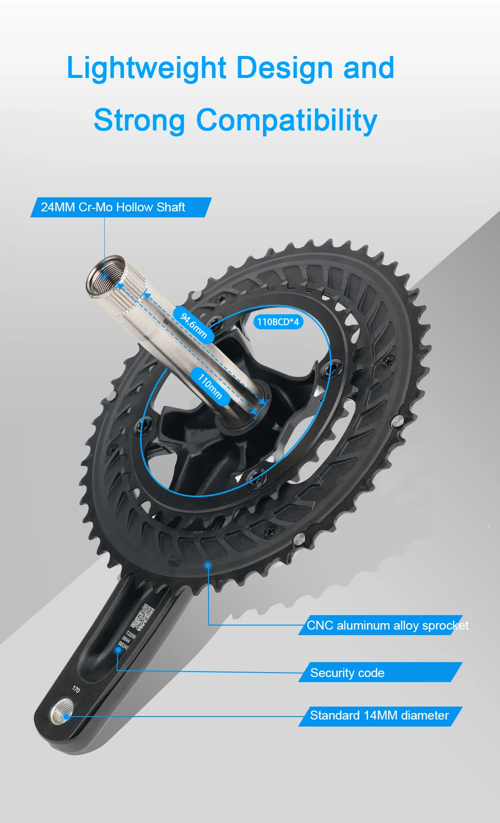 RIRO RACER R8 Rennrad-Kurbelgarnitur, ultraleichtes Kettenblatt, 170 mm, 50–34 Zähne, Kettenblätter, hohle integrierte Faltrad-Kurbelgarnitur – Detail 3