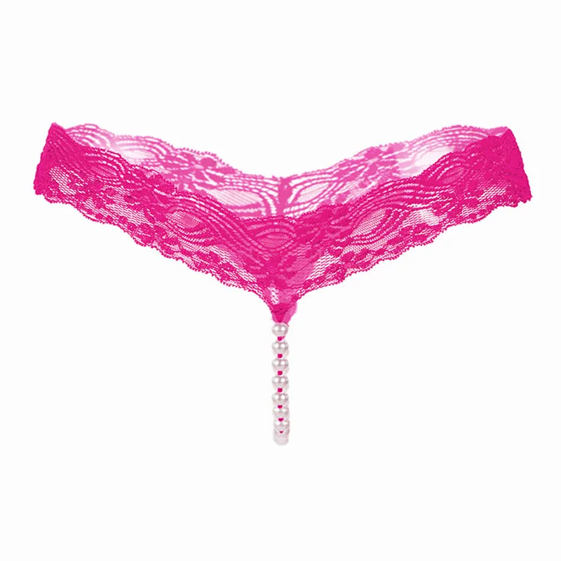 Sexy Panties with Beads Solid Color Sex Lace T-shaped Pants Underwear Women\'s Transparent Traceless Mini Underpants are Open New