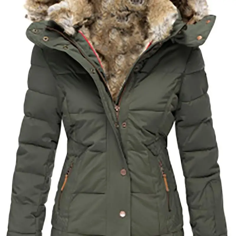 Thiened レザーコート レディース 冬用 暖かい帽子付き ファーカラー付き 大きめコート クリーンフィット スリーブ丈 5 スリーブ丈