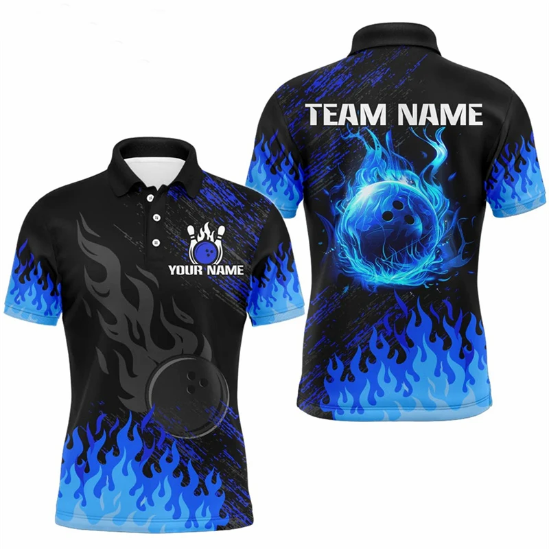 3D Free Custom Black And Blue Flame Scorpio Zodiac Bowling Man Polo Shirts Women Bowling Team Jerseys Gift For Bowling Lovers
