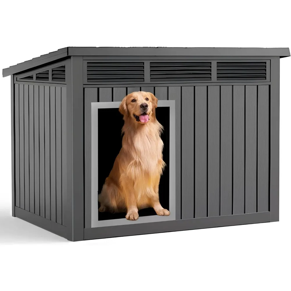 

Durable Waterproof Resin Dog House,Indoor Outdoor Doghouse for Small to Large Dogs,Dog Kennel with Air Vents and Elevated Floor,