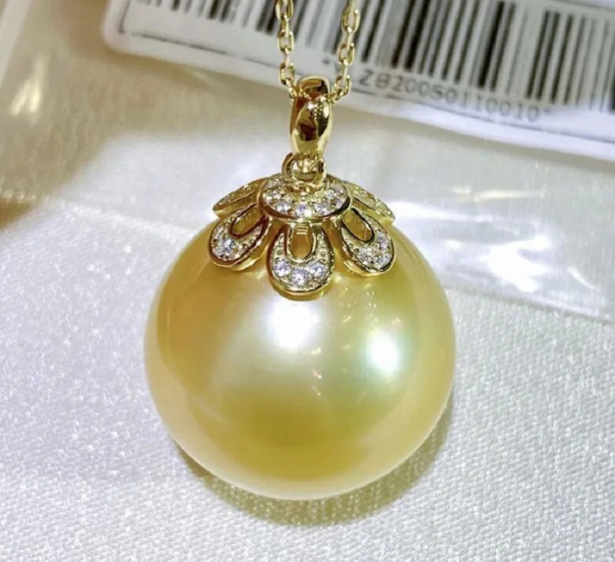 

Fashion Jewelry AAAA 11-12MM SOUTH SEA ROUND GOLDEN PEARL PENDANT NECKLACE 18" 925s.