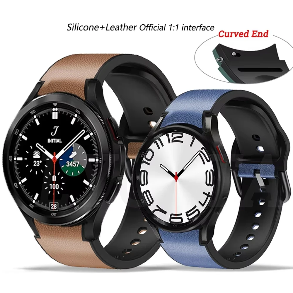 Silicone leather strap For Samsung Galaxy watch 4 5 6 7 40mm 44mm Pro 45mm Replace wristband For Watch 6 4Classic 47mm 43mm 46mm