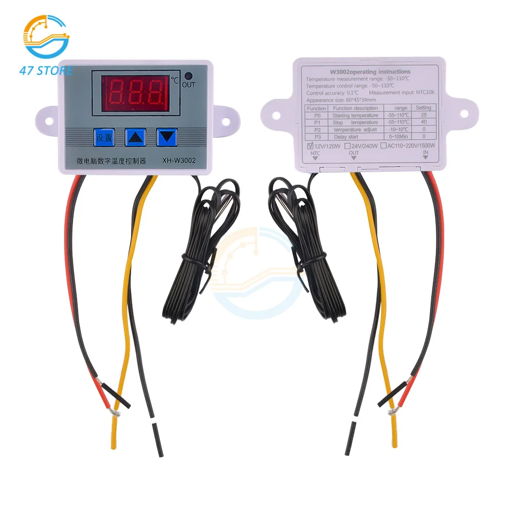 XH-W3002 Controlador de Temperatura, LED Termostato Controle Digital, Microcomputador Interruptor, Termorregulador Sensor, AC 110V-220V, DC 12V, 24V