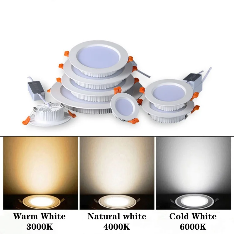 AC220V LED Downlight Thick Aluminum 3W 5W 7W 9W 12W 15W 18W 20W 24W 30W Recessed Spot Lighting Bedroom Kitchen Indoor Down Lamp