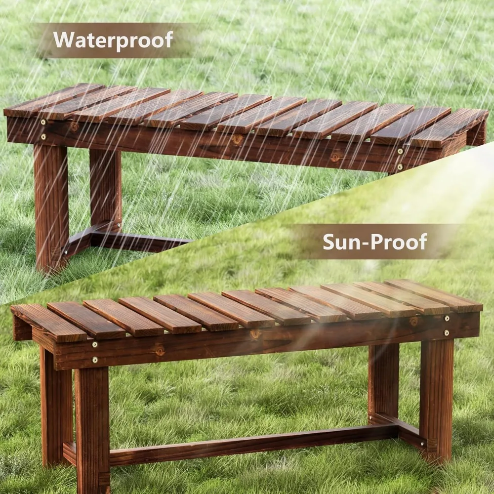 35,5-дюймовая деревянная скамейка для улицы, устойчивое к атмосферным воздействиям сиденье для патио для сада, лужайки на заднем дворе, карбонизированный коричневый цвет