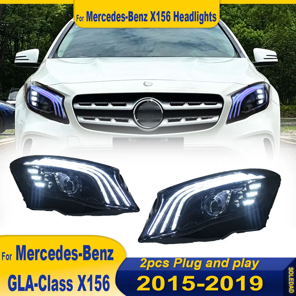 2pcs Car Lights For Benz GLA X156 Headlight 2015 2016 2017 2018 2019 LED Projector head Lamp Daytime Running Light Accessories